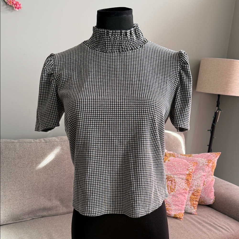Zara Black and White Gingham Blouse